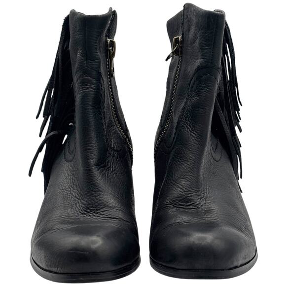 Sam Edelman Louie Fringe Black Leather Ankle Boots Boho Western Urban Cowgirl - Picture 2 of 16